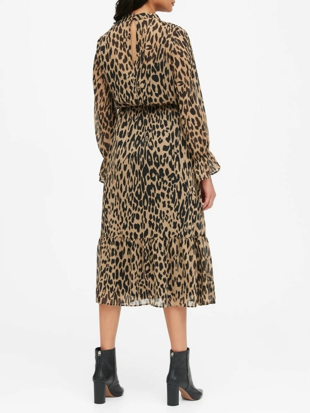 Banana Republic Leopard-Print Long Sleeve Midi Dress - Tan & Black